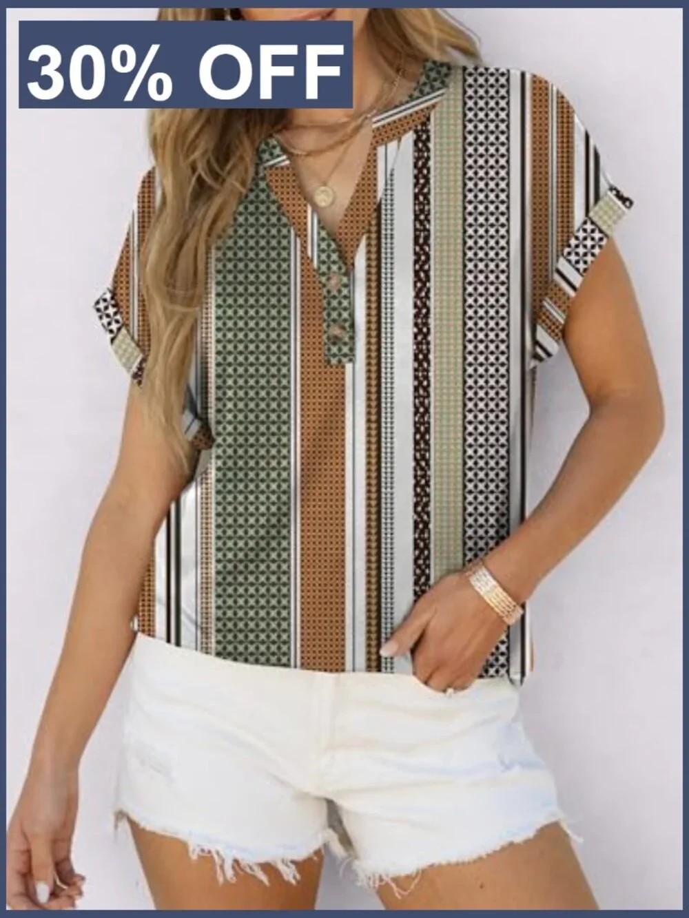 Short Sleeve Henley Tee V Neck Blouse Casual Loose Fit Summer Top - Picture 4 of 7